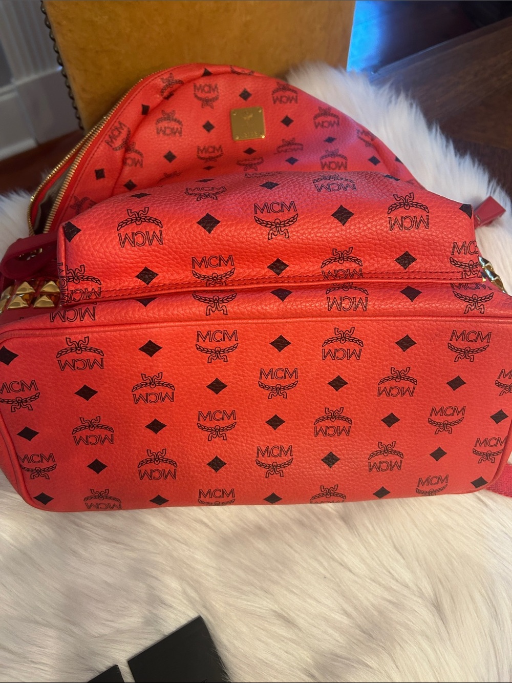 MCM Red Logo Backpack with Gold Hardware - Picture 9 of 10